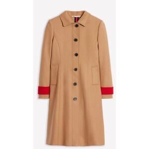 Boden Durham Wool Blend Coat Colourblock Camel Red Size 4 US Classic Midi